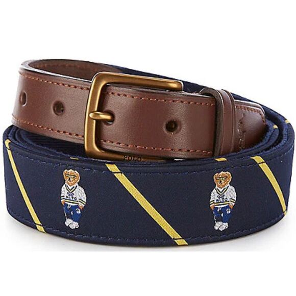 Polo Ralph Lauren Other - POLO RAPLH LAUREN Bear Logo Leather Trim Men’s Belt Sz 42 Newport Navy Blue NWT
